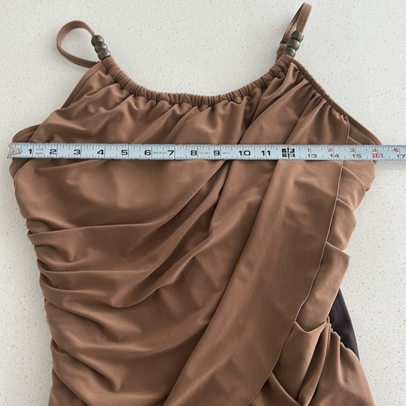 Magic Suit One Piece Tummy Control Swimsuit Tan Brown Ruching Overlay Size M - Picture 11 of 14